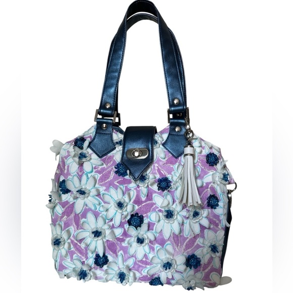 Handmade Floral Blue and Purple Women's Bag - Picture 1 of 8